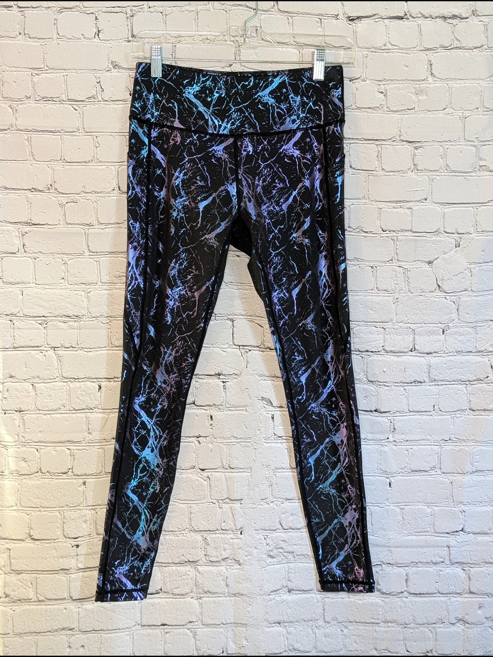 Curves N Combat Leggings Womens Medium Black Blue Marble Iridescent Crop Medium